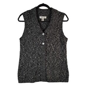 Christopher & Banks Women's S Gray Knit Sweater Vest Button Front Minimalist